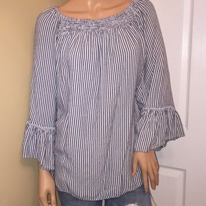 👠TERRA&SKY blue/white stripped 2X top B-6